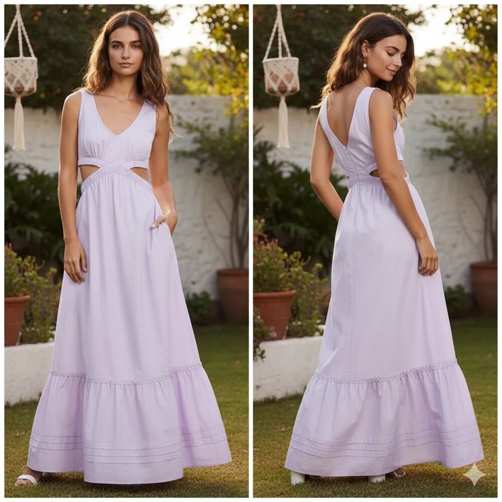 Ramy Brook Alice Maxi Dress Cutout Size 4 Lilac New Womens Cotton